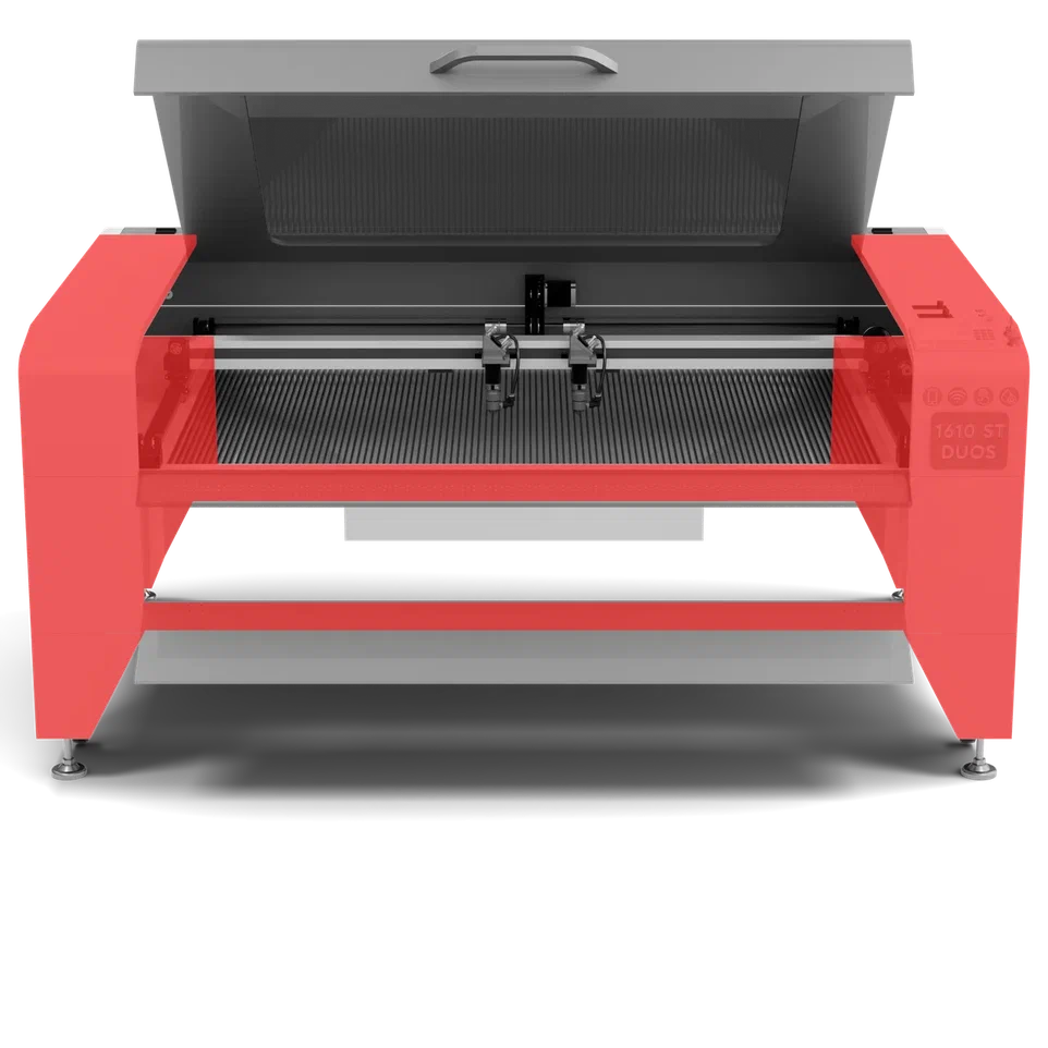 Laser CO2 machine DUOS ST series with work area 1600x1000 mm and increase thickness frame