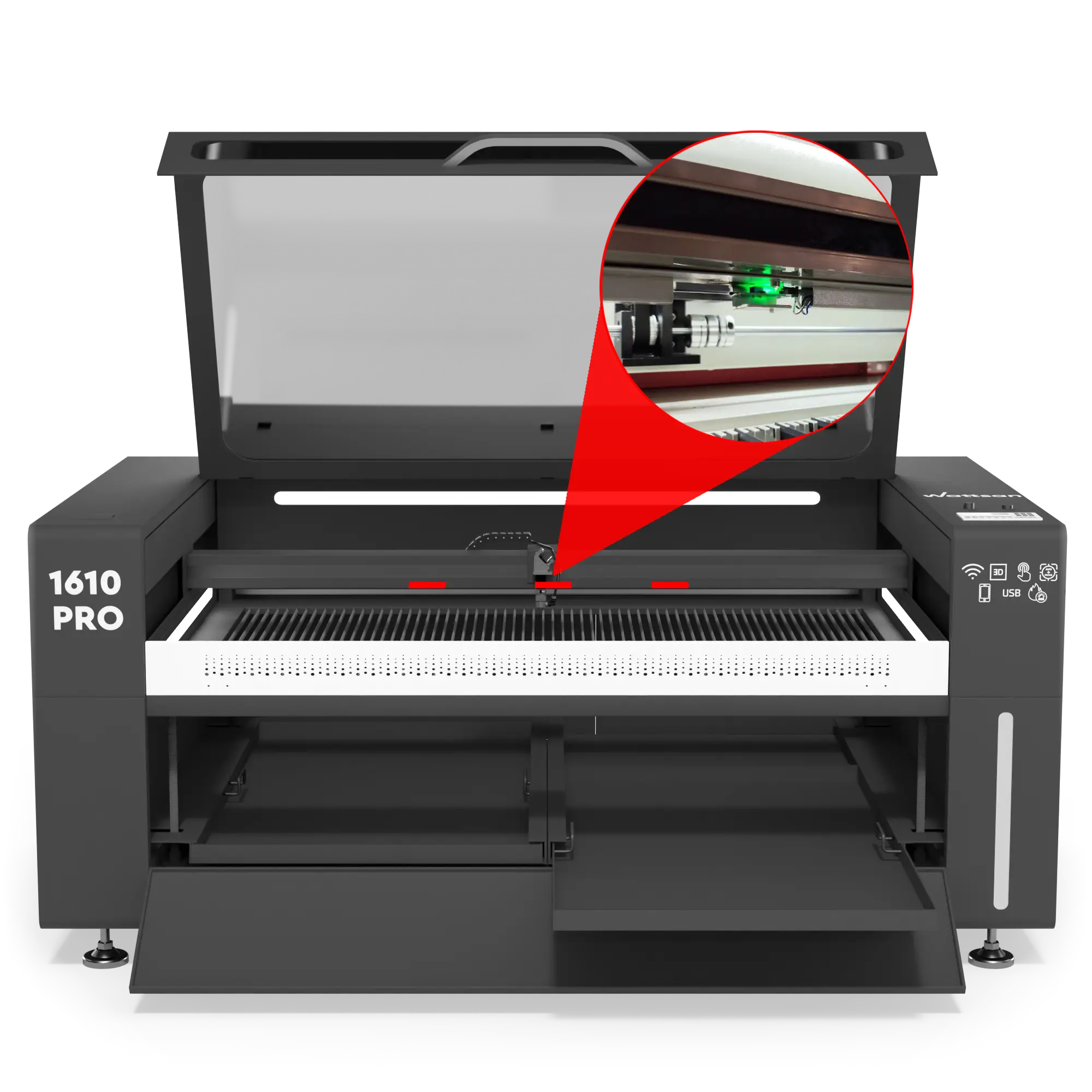 Laser CO2 machine Pro series with work area 1600x1000 mm and fire alarm