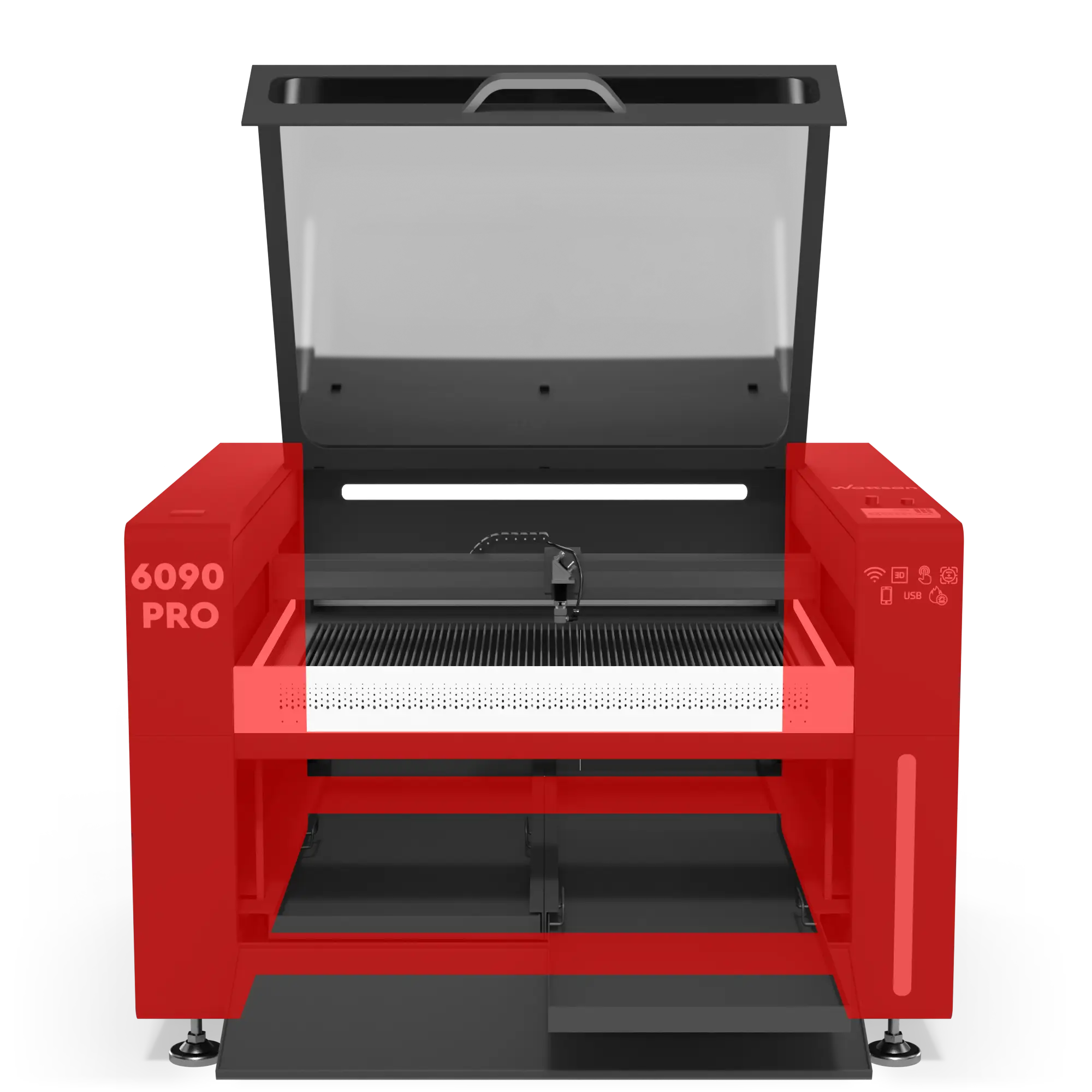 Laser CO2 machine Pro series with work area 600x900 mm and increase thickness frame