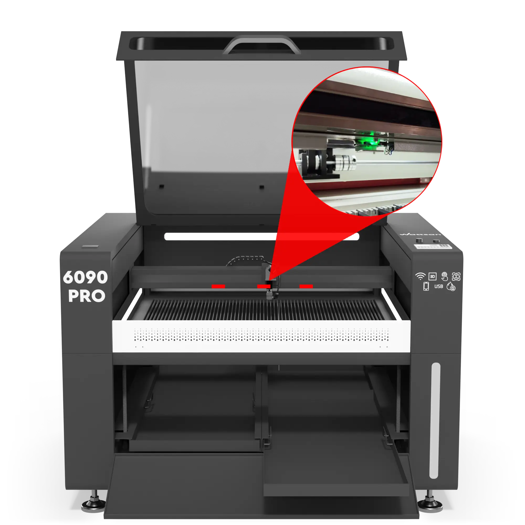 Laser CO2 machine Pro series with work area 600x900 mm and fire alarm